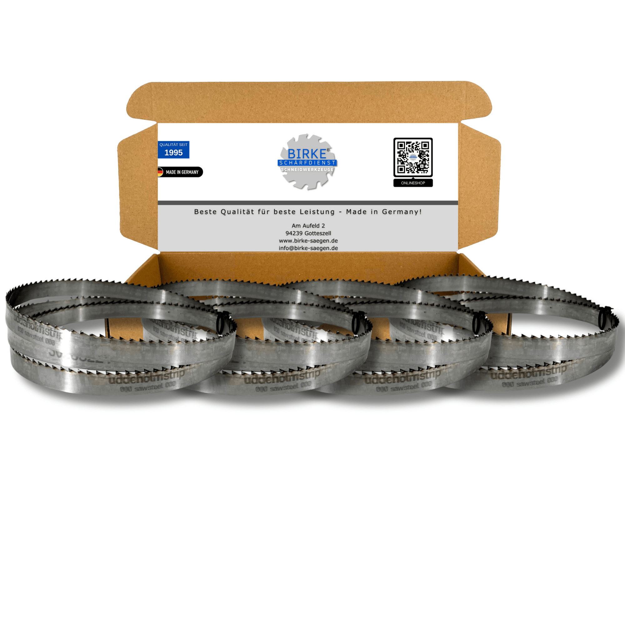 4er SET Birke® UDDEHOLM & GEHÄRTET Bandsägeblätter 1400-1790mm Länge 6-15mm Breite - Birke® Schneidwerkzeuge