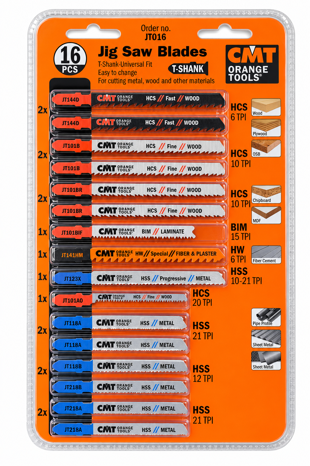 CMT Stichsägeblätter-Set 16-teilig – T-Schaft für Holz, Metall & Kunststoff |